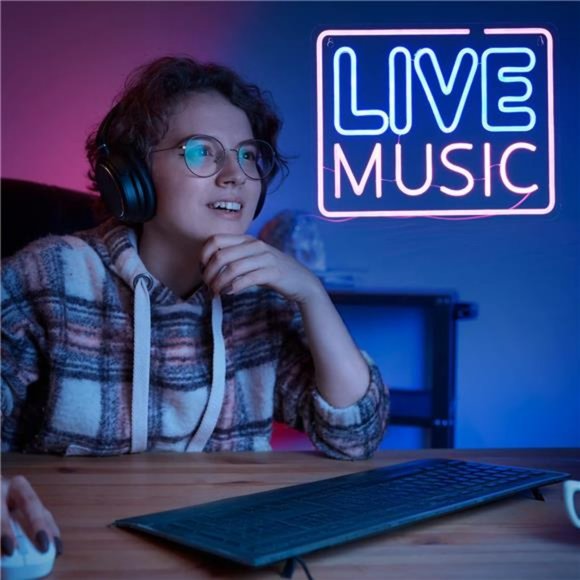 Live Music Wall Sign Neon LED Vivid Bright Color Music Sign for Decor USB Power - Picture 7 of 14